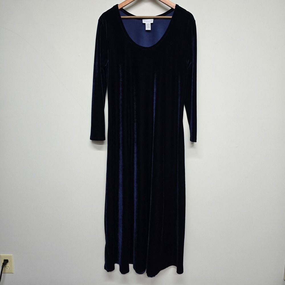 Soft Surroundings Velvet Maxi Dress Womens Large Blue Stretch Long Sleeve Witchy